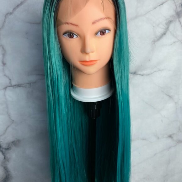 Ombre Black Roots-Green Lace Wigs - Picture 2 of 6